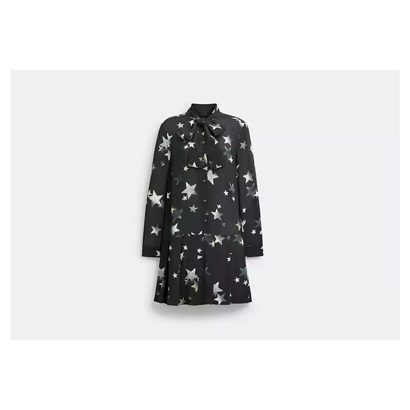 Robe étoilée femme – robe élégante à col noué style Coach