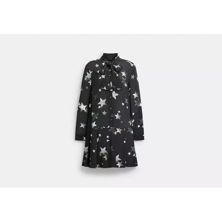 Robe étoilée femme – robe élégante à col noué style Coach